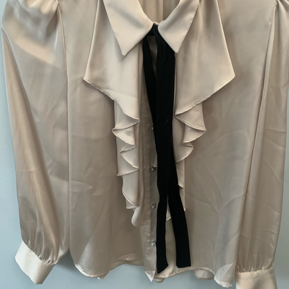 Zara Cream Blouse with Black Tie Detail